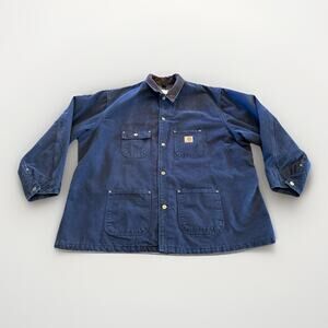 Vtg Carhartt Mens Blue Blanket-Lined Canvas Work Wear Jacket Size 3XL C02 MDT